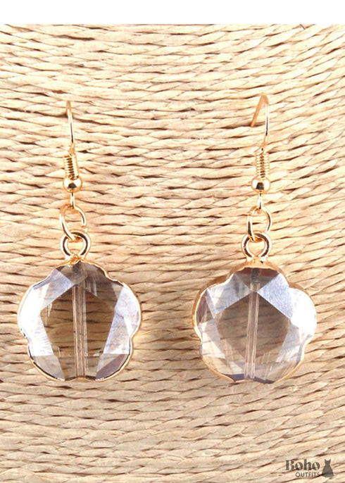 Boho Earrings, RH Dangle Earrings, Gold Crystal Plum Blossom